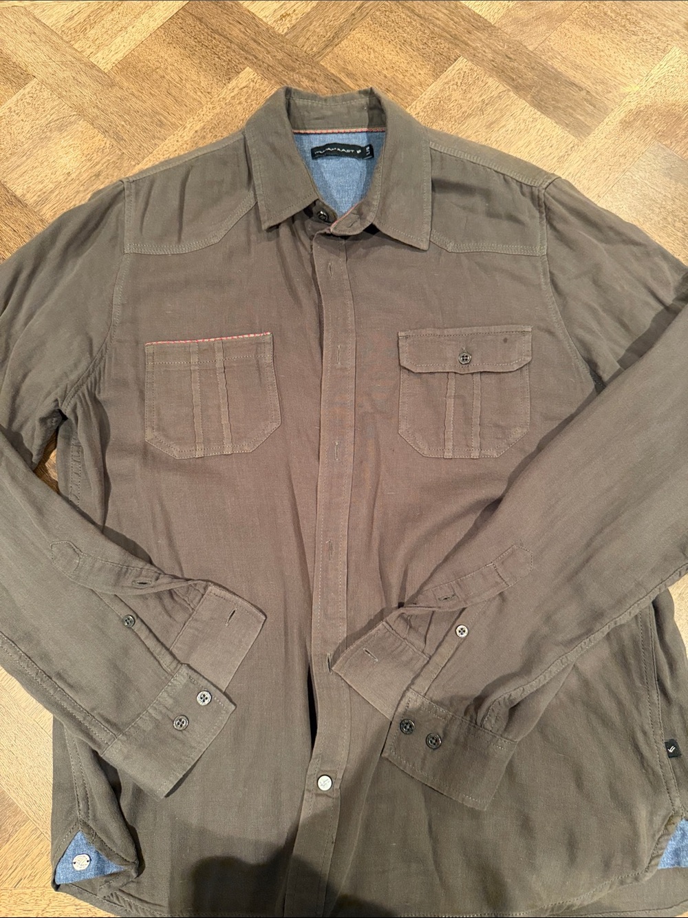 William Rast Men's Casual Button-Down Shirt in Olive Brown